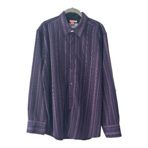 Bruno Sueded Men's Casual Purple Striped Button Down Shirt